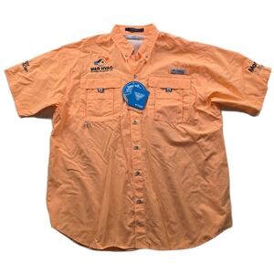 Columbia PFG Fishing Shirt Mens Large Orange Nylon Bahama II Co. Logos NEW